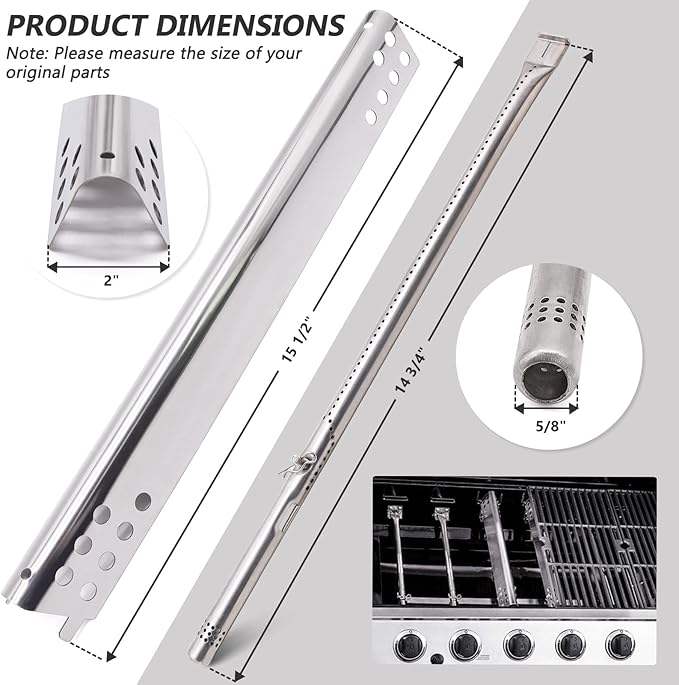 Criditpid Grill Replacement Parts for Charbroil Advantage 4 Burner 463344116, Cast Iron Grill Grates, Stainless Steel Burner Tubes, Heat Plates Shields, Adjustable Carryover Tubes & Igniters Kit.