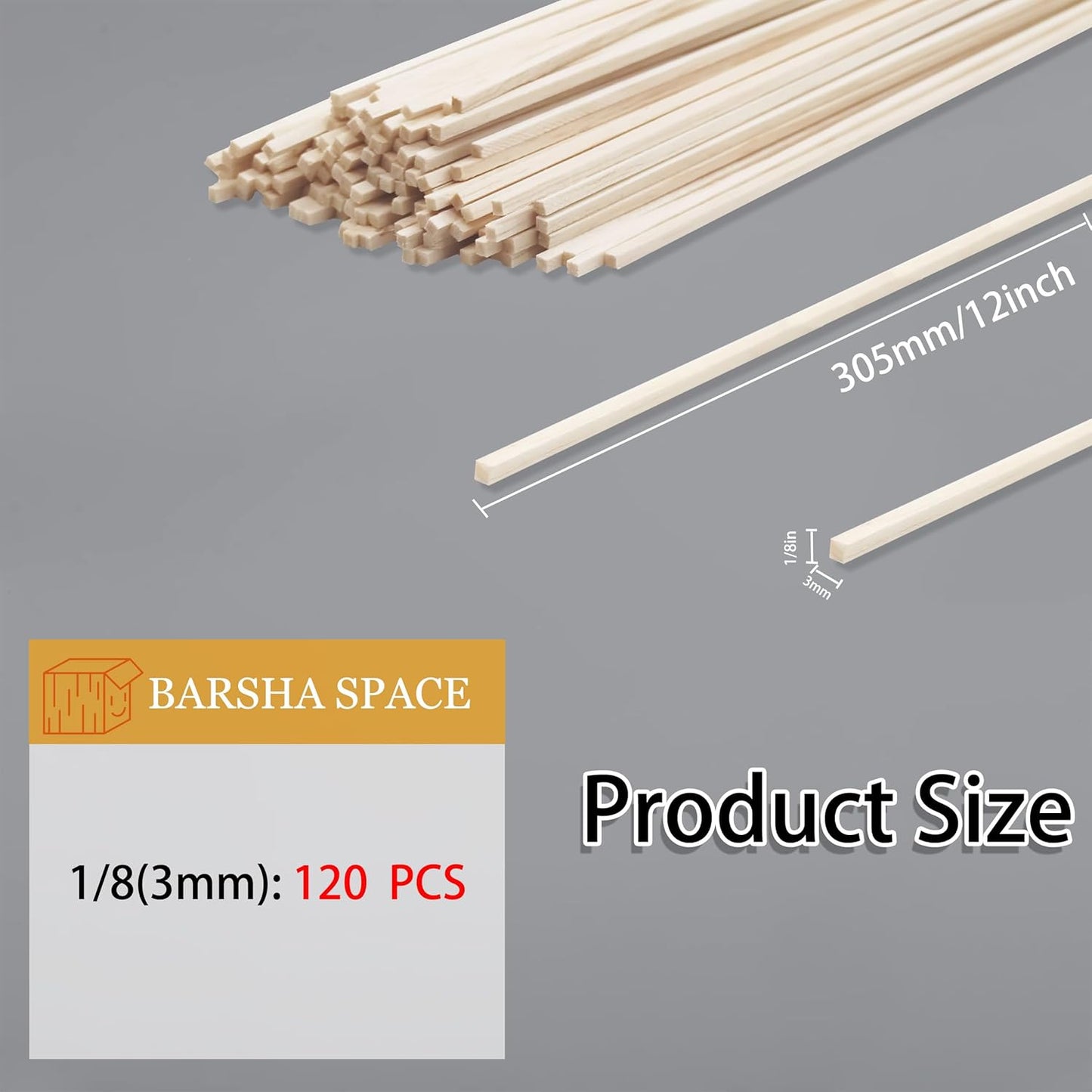 120Pcs Balsa Wood Sticks,Wood Strips Balsa Square Wooden Dowels Hardwood Unfinished Wood Sticks for Crafts DIY Projects Models Making Supplies (12” X 1/8” X 1/8” 120Pcs)