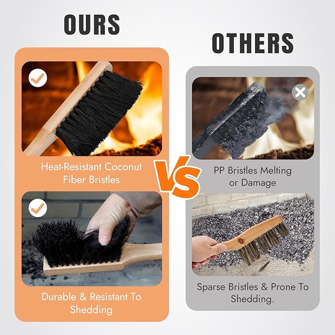INNO STAGE Ash Shovel and Brush Set - Fireplace Tools Set Hearth Indoor Outdoor Modern Firepit Coal Shovel and Brush Kit Cleaning Tool Rust Resistant (7.3 * 16.7inch)