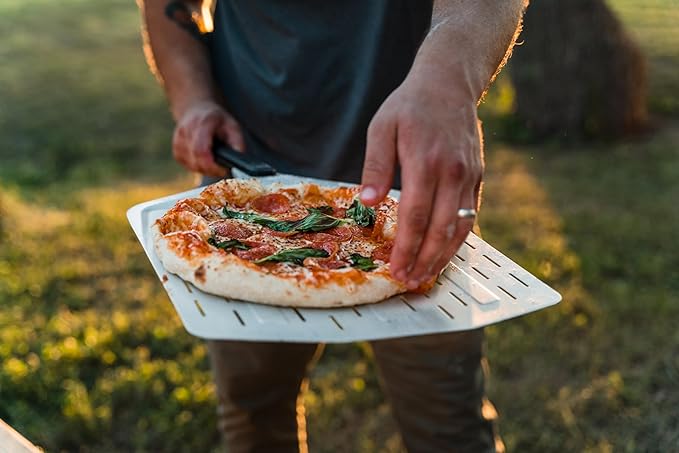 ooni 14” Perforated Pizza Peel – Long Handle Perforated Aluminium Pizza Paddle – Lightweight Pizza Turning Peel Outdoor Pizza Oven Accessories