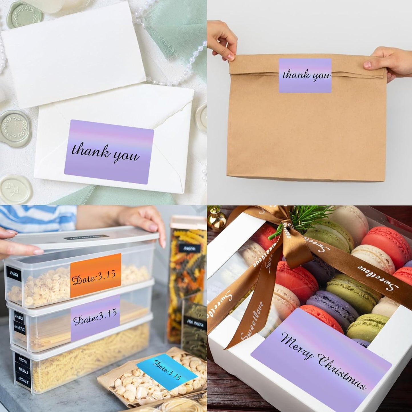 2" x 3" Holographic Thermal Label Stickers Purple,Printable Rainbow Glitter Thermal Printer Sticker Labels for Gift Wrapping, Self-Adhesive Name Price Tag DIY Custom Logo Design (280 pcs)