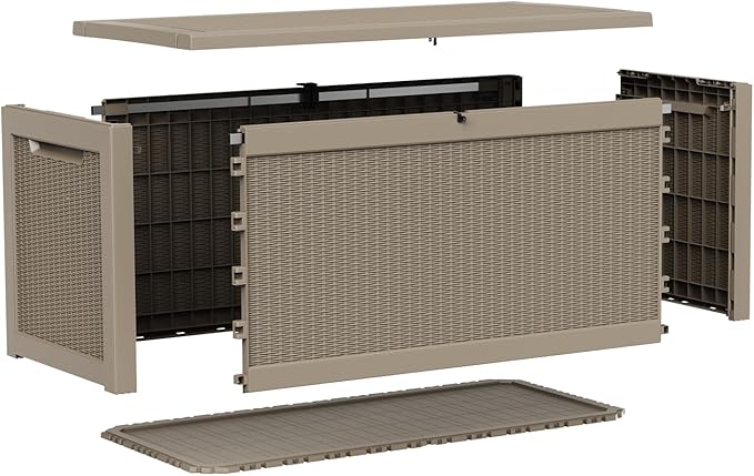 310 Gallon Lockable Outdoor Storage Box – Waterproof Resin Deck Box for Patio Furniture, Garden Tools, Pool Accessories (Gray)