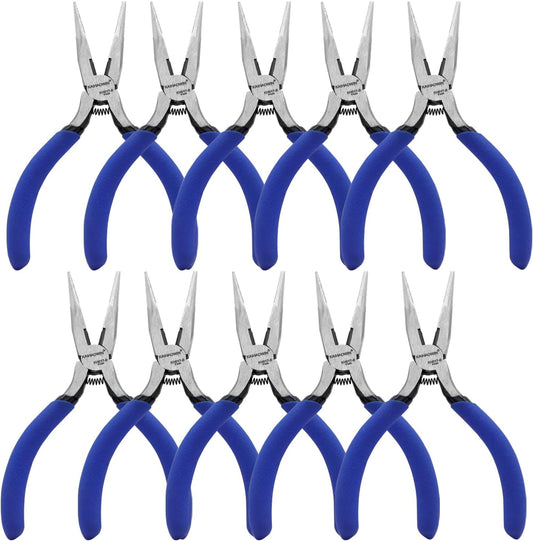 Mini Needle Nose Pliers 5"-10 Pack KAIHAOWIN Small Long Nose Pliers with Wire Cutters, Spring Loaded Thin Needle Nose Pliers, Precision Pliers Set for Crafts/Jewelry Making/Tiny Project