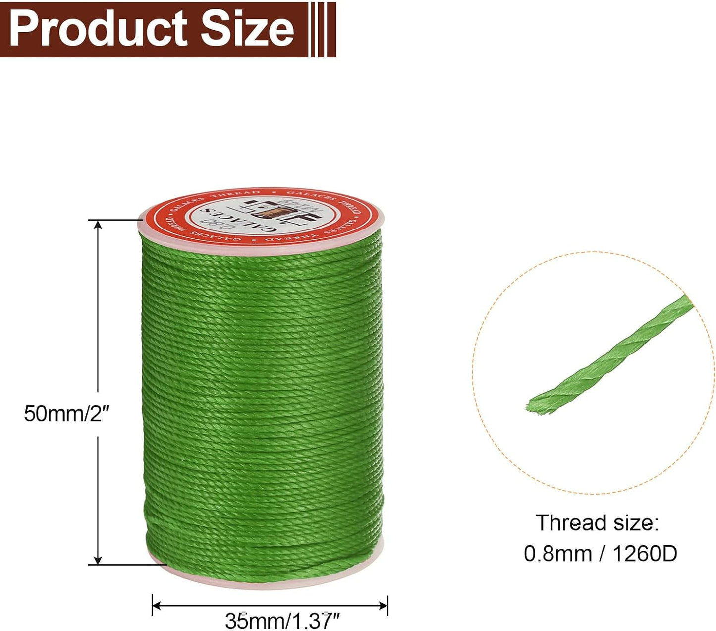 uxcell Round Leather Sewing Waxed Thread, 55m / 60 Yards Polyester Wax String, 0.80mm Wax Stitching Cord for Leather Crafts, Bookbinding, Bracelets Braided, Light Green, 2pcs