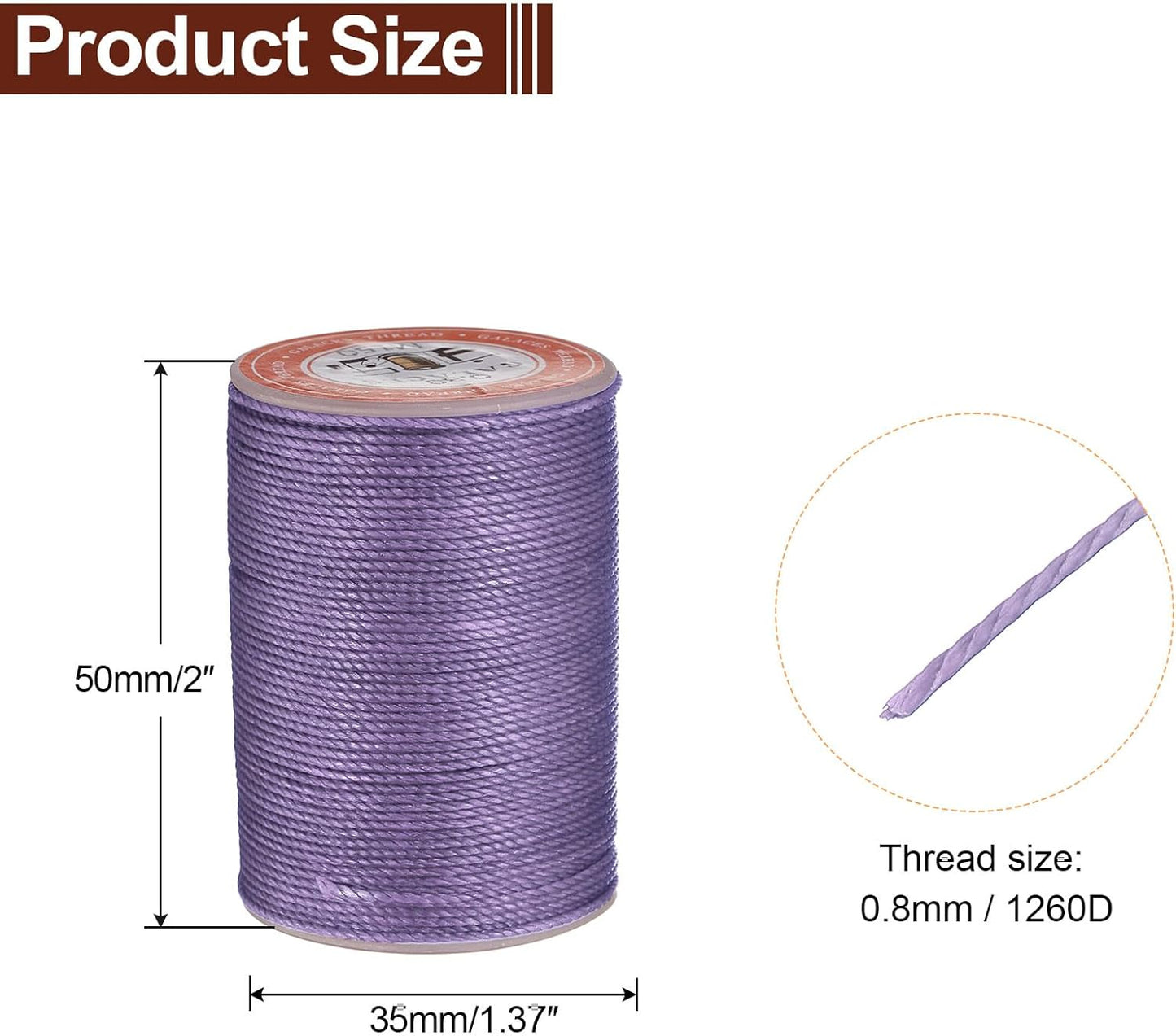 uxcell Round Leather Sewing Waxed Thread, 55m / 60 Yards Polyester Wax String, 0.80mm Wax Stitching Cord for Leather Crafts, Bookbinding, Bracelets Braided, Light Purple, 2pcs