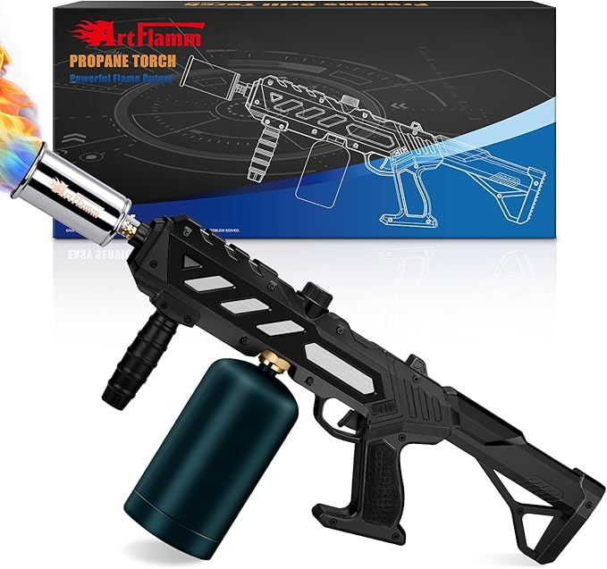 Powerful Propane Torch Gun, Kitchen Grill Torch with Detachable Design, Adjustable Flamethrower Torch Burner for Searing Steak, BBQ, Welding, Camping Charcoal Lighter(Tank Not Included)