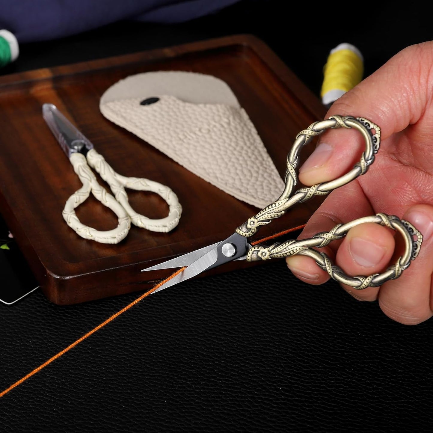 Sewing Scissors Small Sharp Vintage Embroidery Scissors, Tip Detail Thread Cutting Scissor for Craft Needlework Cross Stitch Daily Use Travel Shears with Cover