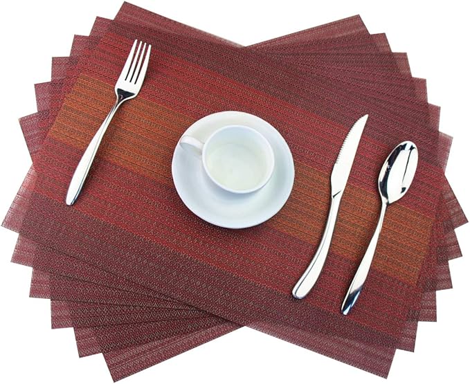 Plastic Placemats,Non Slip Washable Placemats for Dining Table Wipe Clean Table Mats Set of 6(Red)