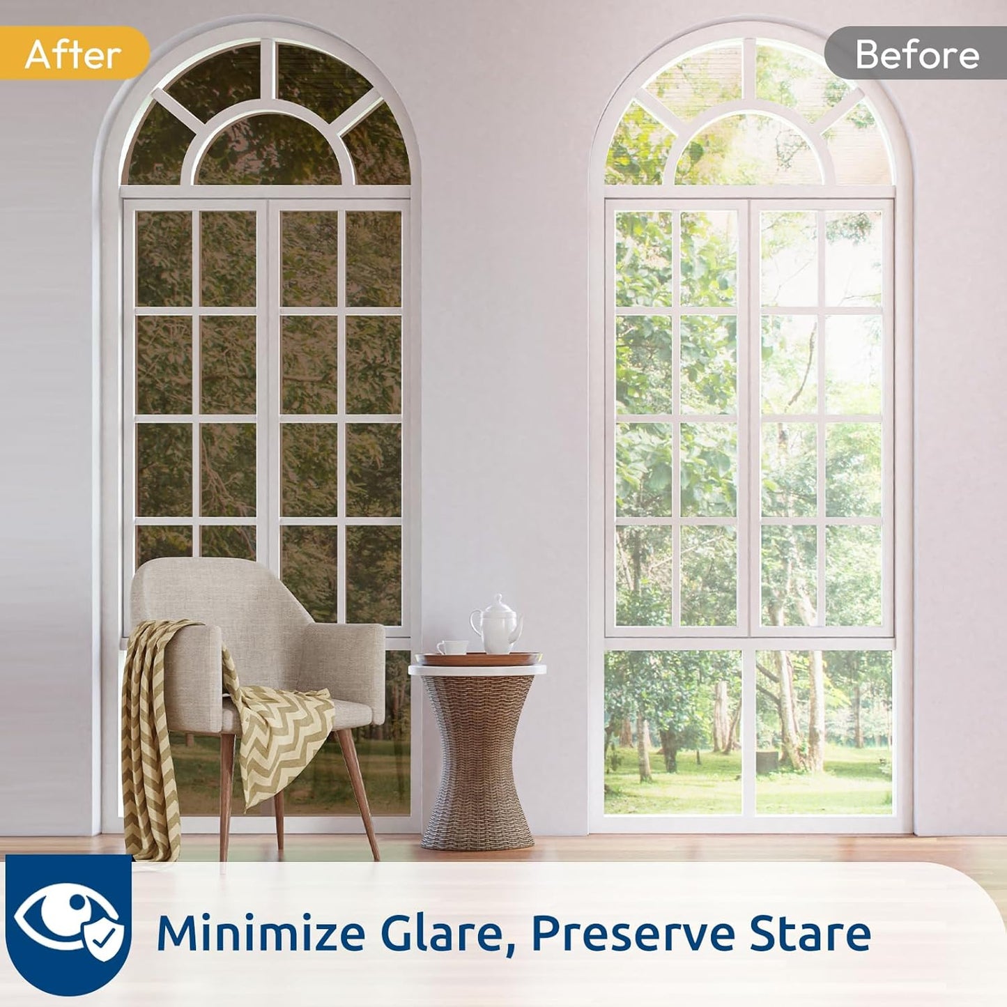 rabbitgoo Window Privacy Film One Way Window Tint for Home, Removable Reflective Heat Sun Blocking Anti UV Glass Door Covering, Mirror Tinting Film House Office, 17.5 in X 6.5 Feet, Brown Silver