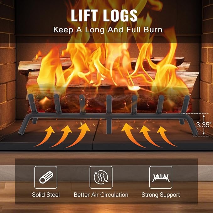 Fireplace Grate 24 inch - Fireplace Log Grates Heavy Duty Solid Round Steel | Fireplace Log Holder No Assembly | Burning Wood Log Rack for Indoor Chimney Hearth & Outdoor Camping