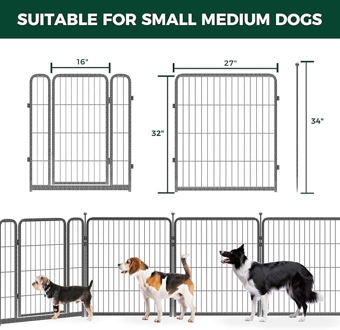FXW Garden Fence Outdoor for The Yard – 32in(H) x 72.9ft(L) Heavy Duty Metal Animal Barrier for Dog and Rabbit, Decorative Dog Fence, 32 Panels, Silver