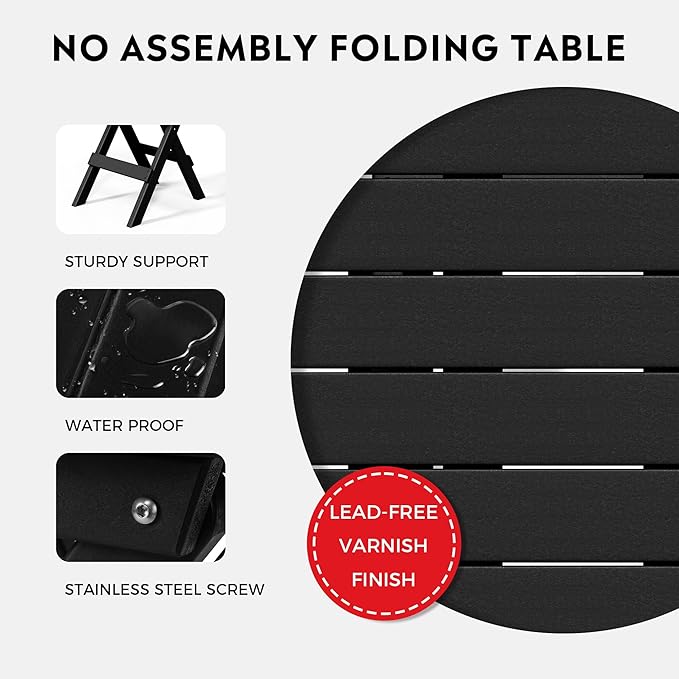 Costaelm Paradise 3-Piece Outdoor HDPE Folding Patio Bistro Table and Chairs, Black