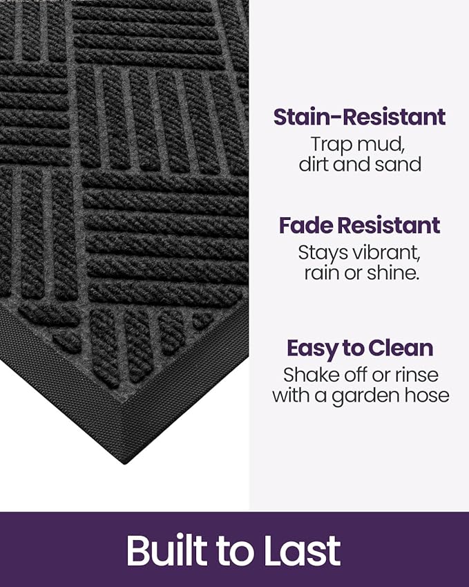 DEXI Front Door Mat Outside Entrance, 3x5 ft Rubber Entry Doormat Heavy Duty, Welcome Mats Non Slip for Inside House Floor Entryway Back Doors Exterior Patio, Diamond Black