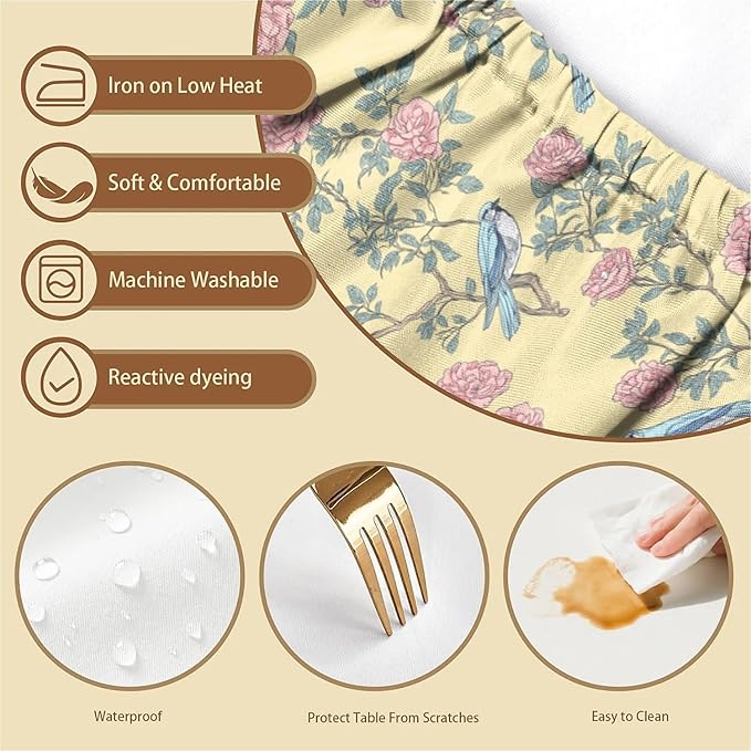 Rectangle Table Cloth Cover Waterproof Elastic Fitted Polyester Fitted Tablecloths for 6 Foot Tables for Indoor,Picnic, Camping, Outdoor （60" x 30"，Bird）