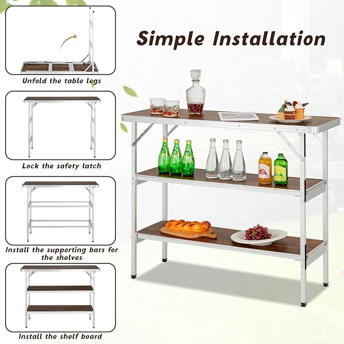 Giantex Portable Bar Table for Events, Folding Mobile Bartending Station with Storage Shelves, Removable Privacy Skirt, Carrying Case, for Parties, Catering, Trade Shows (Coffee, 43.5''L x 34.5''H)