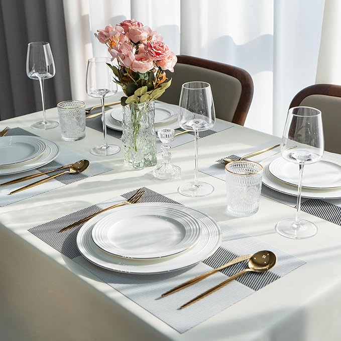 Placemats Set of 12 Vinyl/Plastic Woven Place Mats for Kitchen Table Indoor/Outdoor Washable Placemat Wipeable Dining Table Mats (Silver Cube,12)