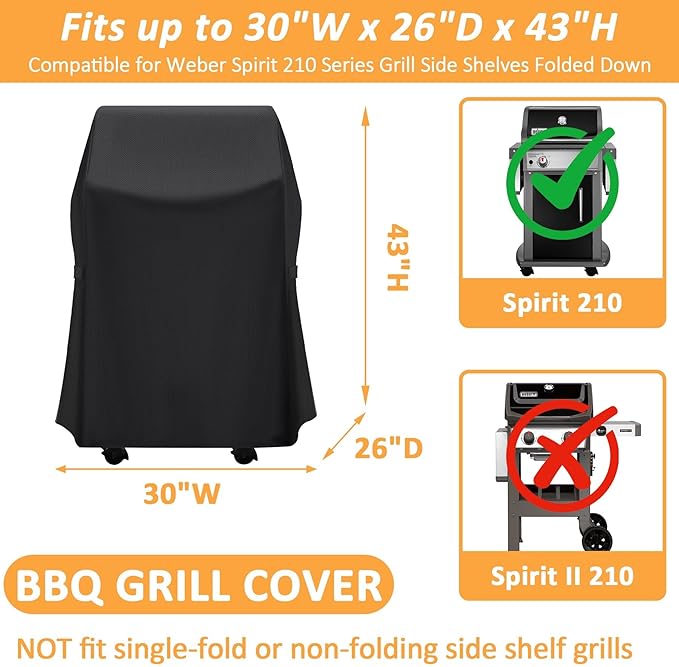 30 Inch Grill Cover for Weber Spirit 210 Series, Waterproof Small BBQ Cover for 2 Burner Grills, 7105 Cover for Weber Spirit 210 with Side Tables Down (Not Fit for Spirit II E-210 with Table Up)