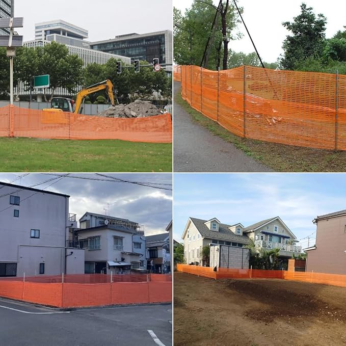 5x100 FT Orange Safety Fence, Plastic Mesh Roll for Temporary Barrier Use in Construction Sites, Snow Fencing Driveway Marking, Ski Trails, Crowd Control & Nighttime Emergency Warning