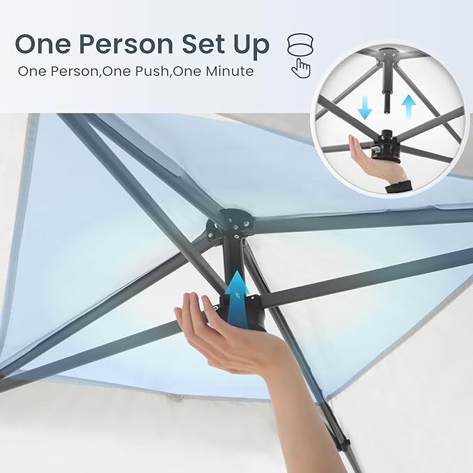 PHI VILLA 10x10 Pop Up Canopy Tent - One Push Setup, Instant Shade Tent with Vented Roof for Beach & Events - Includes Storage Bag, Sandbags, Stakes & Ropes (White)