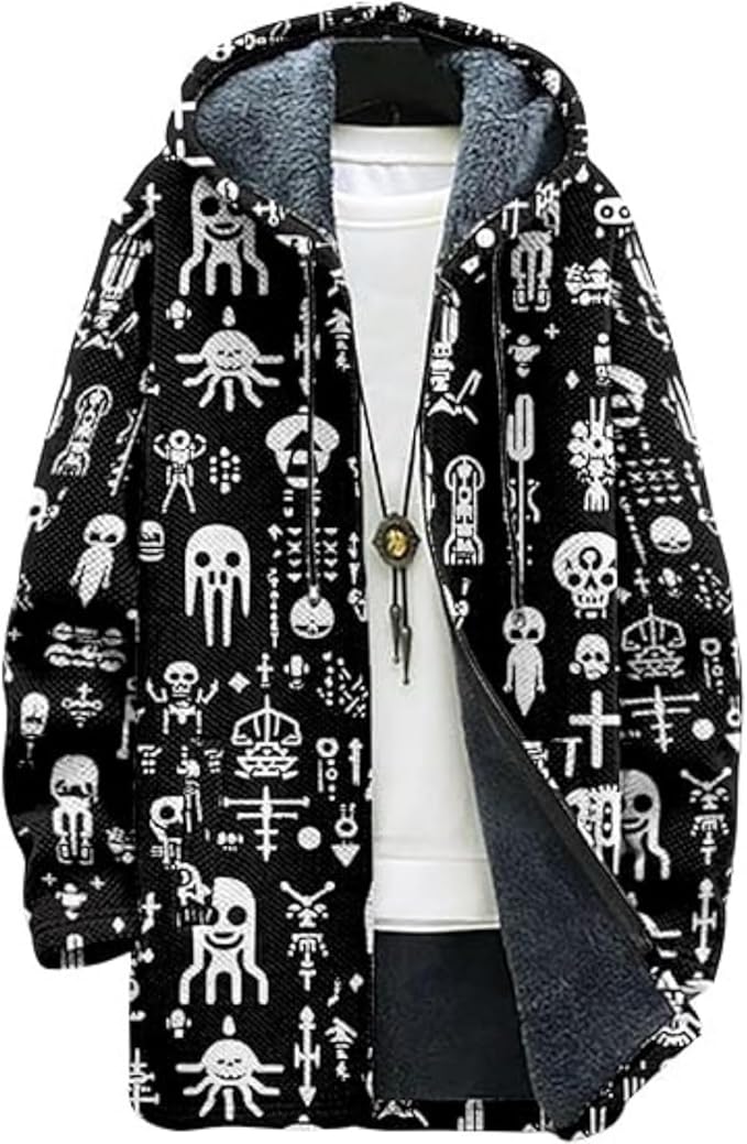 Men's Hooded Sweater Coat Knit Fleece Lined Long Cardigan Jacket with Zip Front Pocket Vintage Casual Zip Up