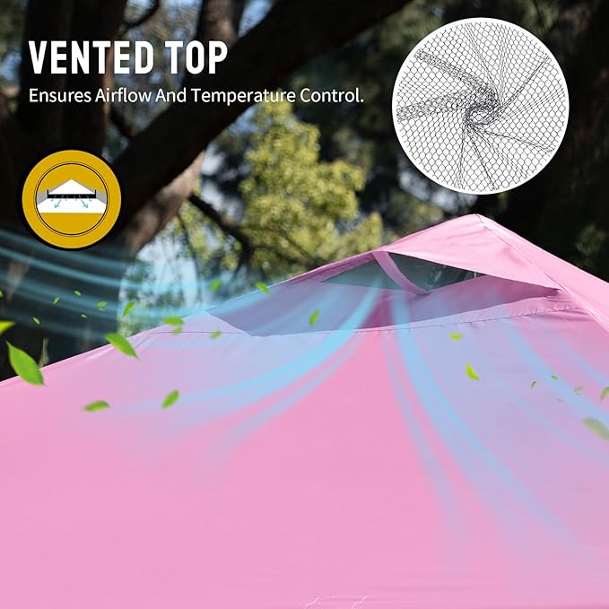 CROWN SHADES 10x10 Pop Up Canopy - Beach Tent with One Push Setup - Easy Outdoor Sun Shade for Events, Parties, Camping - Gazebo with STO-N-Go Cover Bag, Silver Coated Top, Pink