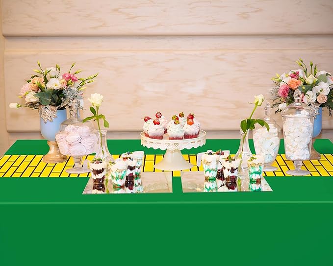 Yellow Brick Runner Tablecloth 54 x 108 Inch Brick Wall Backdrop Waterproof Rectangle Disposable Cover, Princess Decorations Party Supplies for Halloween Cosplay Party (Yellow,Green,6pcs)