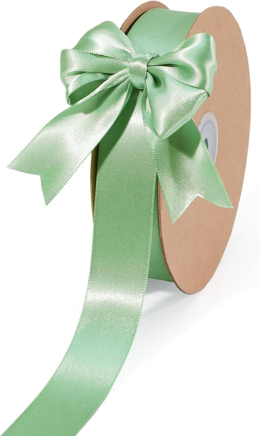LaRibbons Sage Green Satin Ribbon 1 Inch 50 Yards Luxury Double Faced Green Silk Ribbon for Flower Bouquet Crafts Gift Wrapping Wedding Decoration