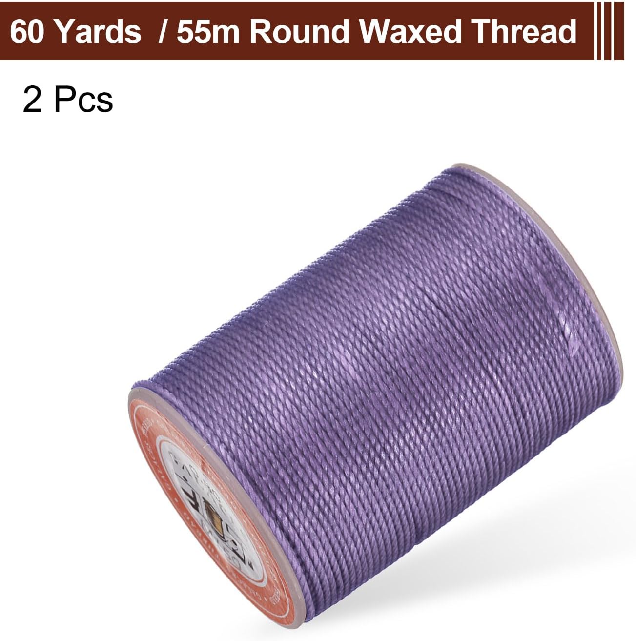 uxcell Round Leather Sewing Waxed Thread, 55m / 60 Yards Polyester Wax String, 0.80mm Wax Stitching Cord for Leather Crafts, Bookbinding, Bracelets Braided, Light Purple, 2pcs