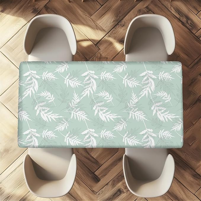 Rectangle Table Cloth Cover Waterproof Elastic Fitted Polyester Fitted Tablecloths for 6 Foot Tables for Indoor,Picnic, Camping, Outdoor （72" x 30"，Palm Leaf）