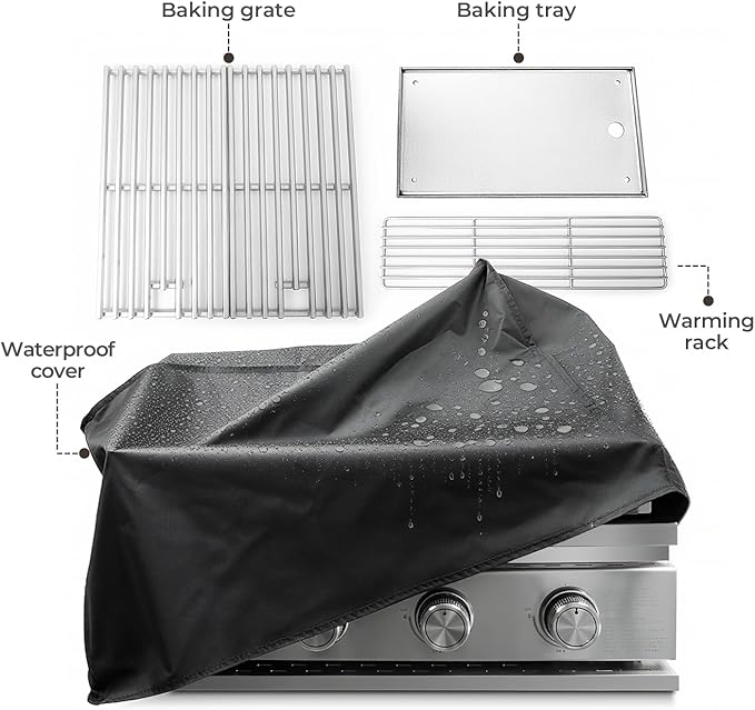 Premium Built In 4 Burner Propane Gas Grill, ALL-Thickened 304 Stainless Steel, 32,000 BTU with 516sq.in. Cooking Space, Baking Tray & Grates,for Patio Backyard Parties Barbecue