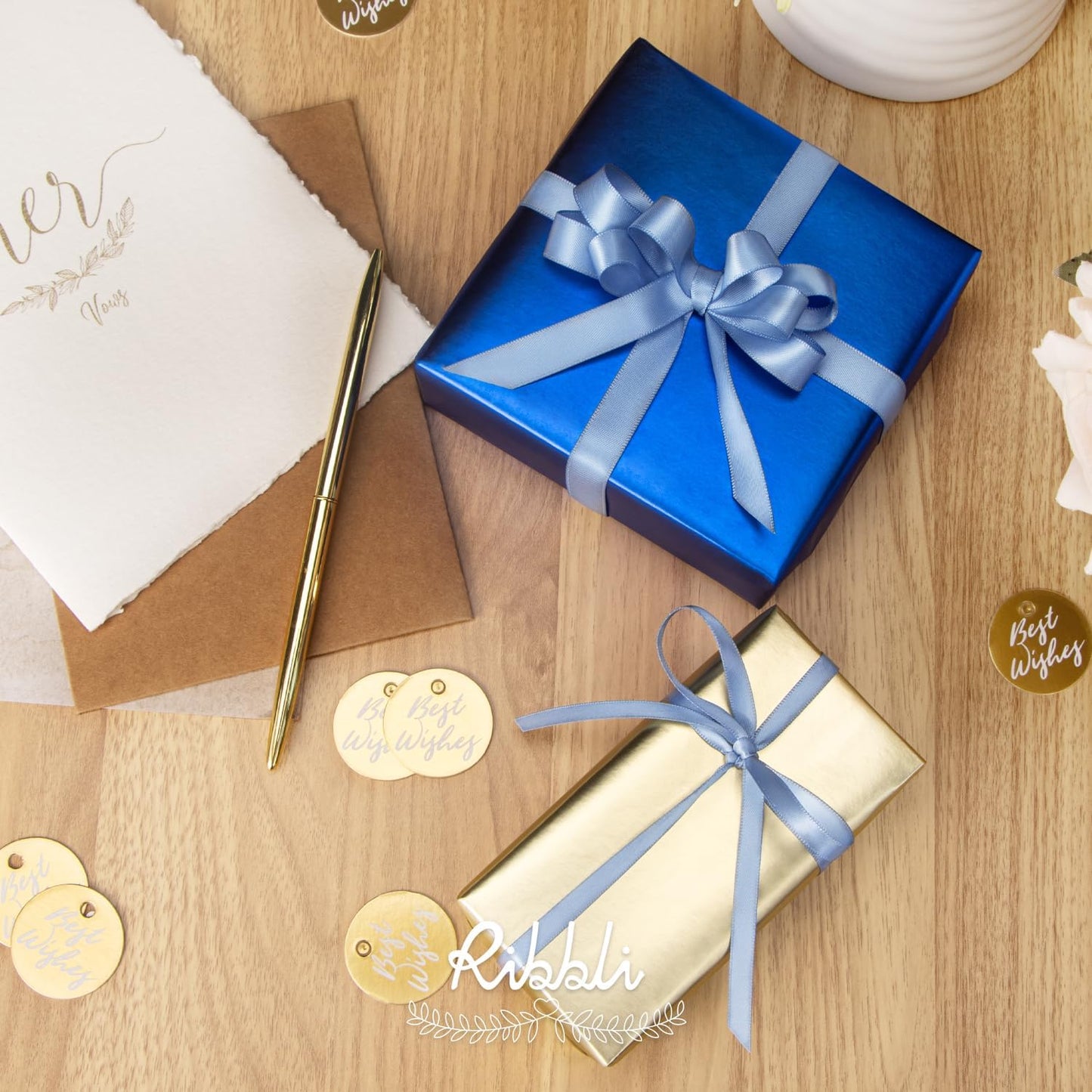 Ribbli Dusty Blue Satin Ribbon,Double Faced Satin 1/4 inch x Continuous 50 Yards,Dusty Blue Ribbon Use for Bows Bouquet,Gift Wrapping,Wedding Decoration,Floral Arrangement