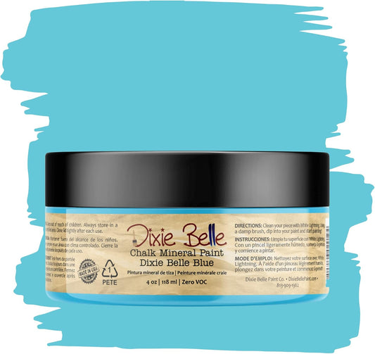 Dixie Belle Paint Company Chalk Finish Furniture Paint - Dixie Belle Blue (4oz) - Matte Sky-Blue Chic Chalk Mineral DIY Furniture Paint