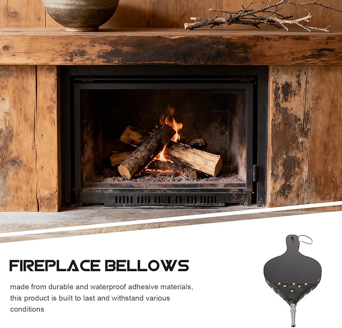 Wood Fireplace Bellows: Hand Crank Air Blower - Portable Fire Pit Starter with Metal Nozzle - Decorative Rustic Firewood Bellow Tool for BBQ Camping