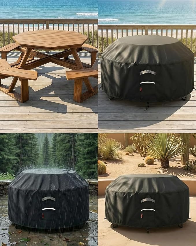 Waterproof Octagon Picnic Table Cover, Fits 90 Inch Outdoor Patio Table Cover for 8-Sided Tables, Heavy Duty 420D Outdoor Furniture Cover, 90.5"D x 25"H