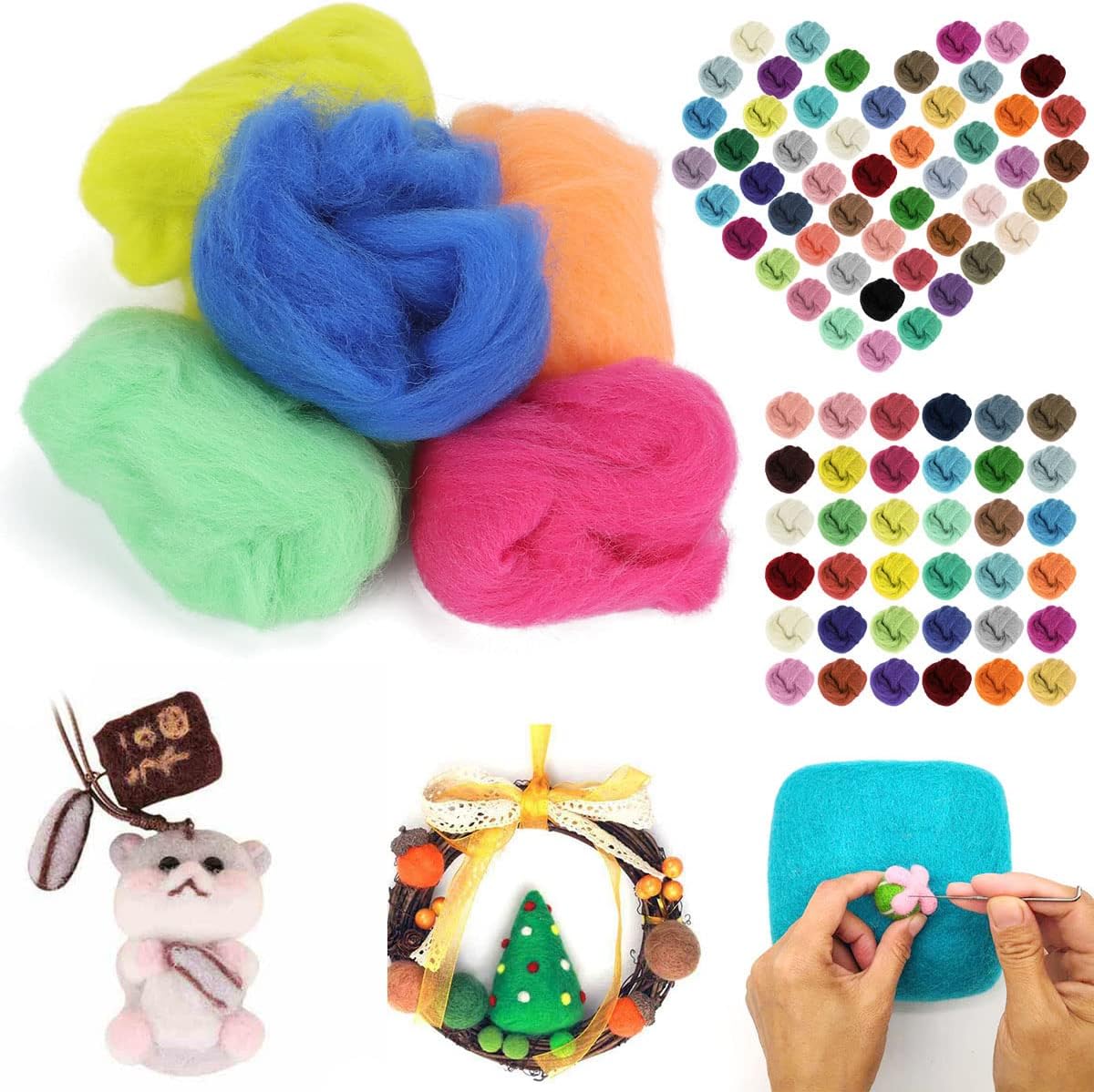 Needle Felting Kit, Needle Felting Wool Roving Set, Needle Felting Starter Kit Wool Felt Tools for Felting Wool DIY Craft Materials Needle Felting Supplies (36 Colors)