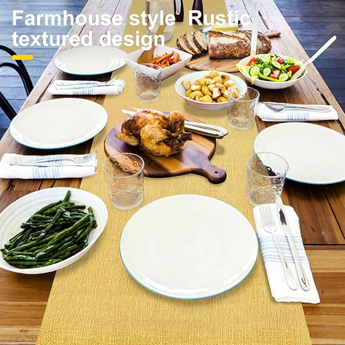Wipeable Table Runner, Thick Farmhouse Dresser Runner, Rustic for Kitchen, Bedroom, Living Room, Indoor and Outdoor (36'', Mustard Yellow)