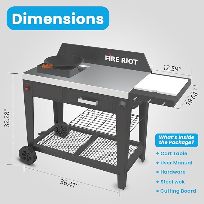Heavy-Duty Outdoor Wok Cooking Station – 50,000 BTU Wok Burner - High-Performance 12.59” Carbon Steel Wok - Perfect for Stir-Frying, Searing, Tailgating, Fishing and Outdoor Wok Station