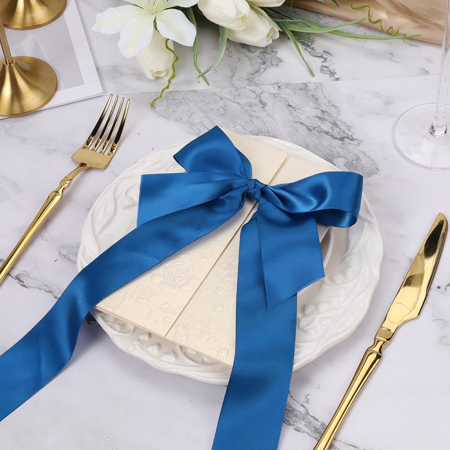 LaRibbons 1 1/2 Inch 50 Yard Double Faced Satin Ribbon,Royal Blue Satin Craft Fabric Ribbon for Gift Wrapping Floral Bouquets Wedding Party Decoration