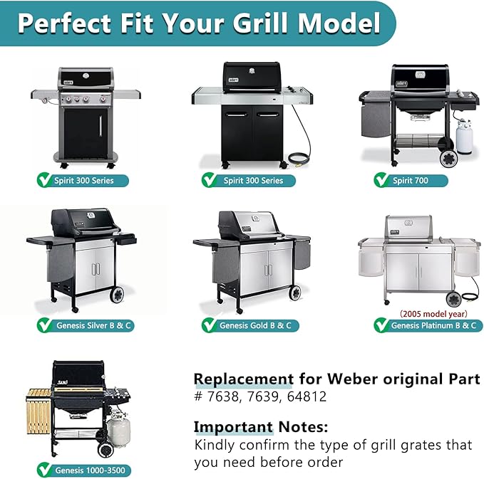 Criditpid 7638 7639 Grill Grates Parts for Weber Spirit I & II 300 Series, Spirit E310 E320 E330 S310 S320, 304 Stainless Steel Gourmet BBQ System Cooking Grate for Genesis Silver B/C,Genesis Gold B/C
