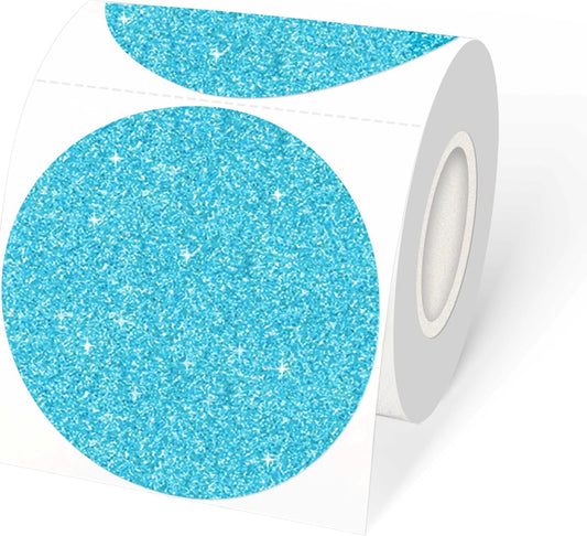 3" Holographic Thermal Label Stickers, Round Direct Thermal Label Stickers, Glitter Thermal Printer Sticker Labels for Gift Wrapping, Self-Adhesive Custom Logo Design- Glitter Blue