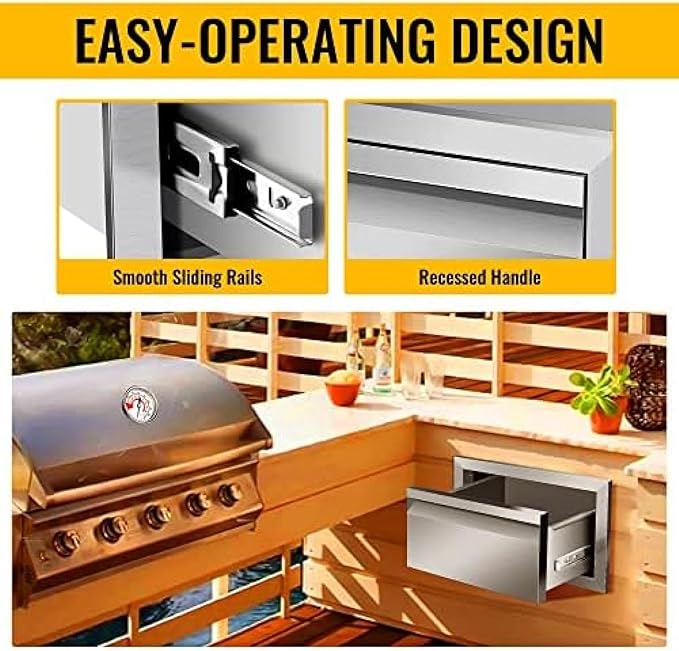 Flush Mount Stainless Steel Double Drawers with Recessed Handles for Outdoor Kitchens Or BBQ Island,-14W X 8.5H X 23D Inch