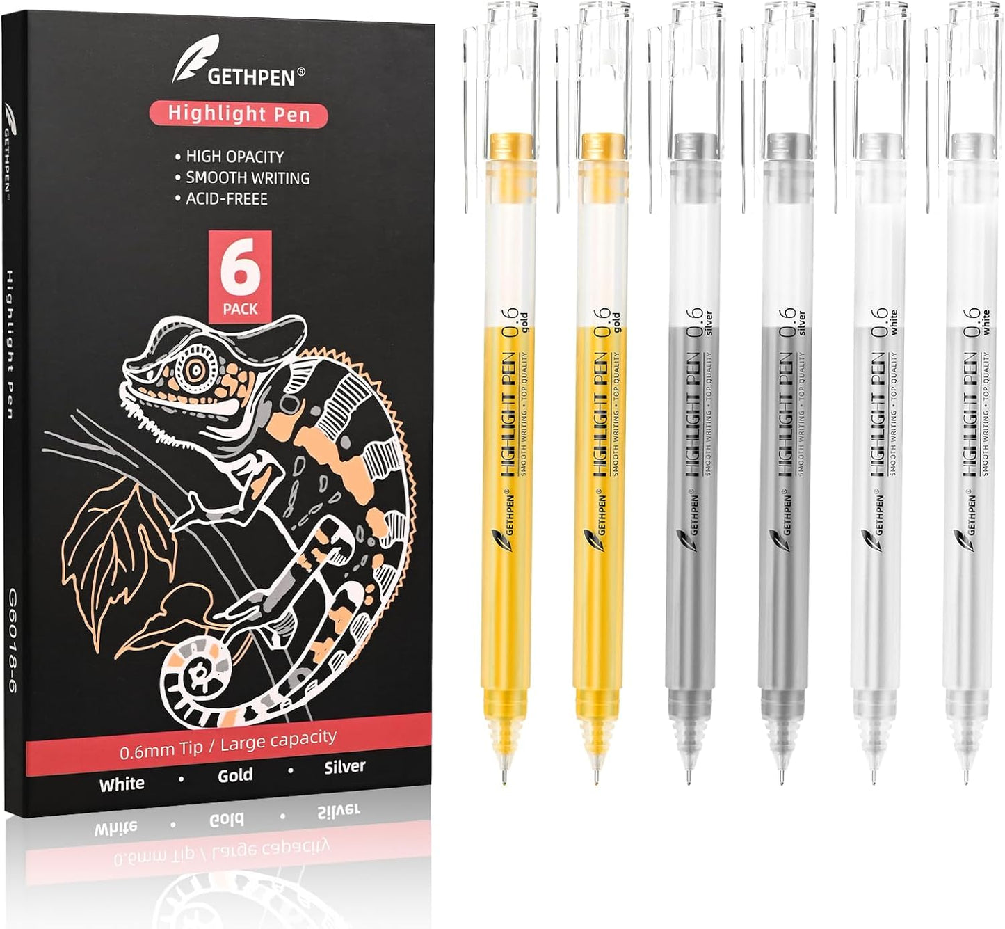 White Gold and Silver Gel Pen Set, 0.6mm Extra Fine Point Pens Gel Ink Pens Opaque Archival Ink Pens for Black Paper Drawing,Sketching,Card Making, Illustration, Bullet Journaling, 6 Pack