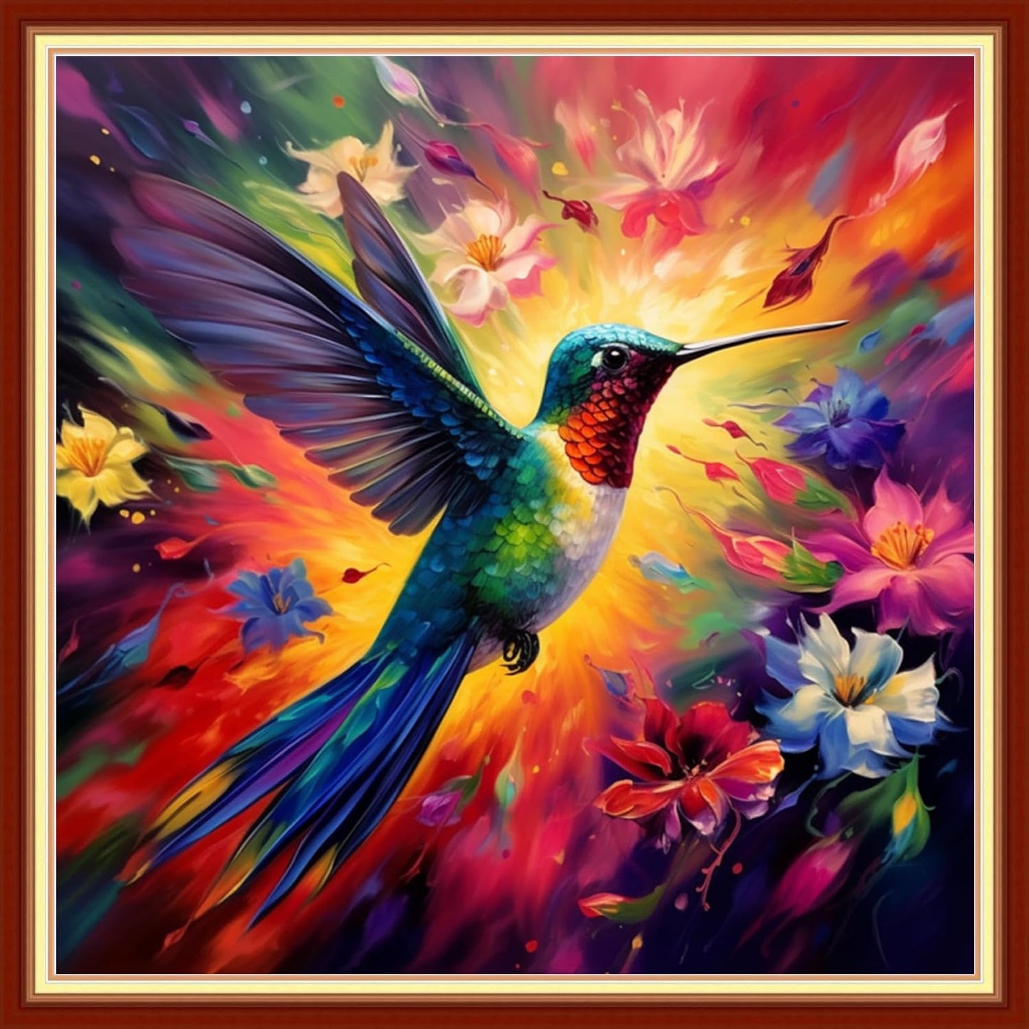 Dimxvean Stamped Cross Stitch Kits,Cross Stitch Kits for Adults Beginners,Embroidery Kits Full Range of Cross Stitch Stamped Kits Needlepoint Kits Cross Stitch Patterns-Hummingbird Flowers 18x18 inch