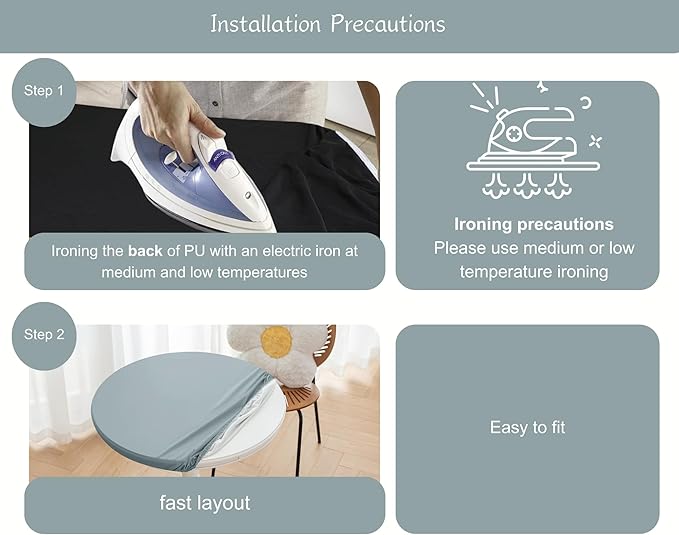 Round Fitted PU Tablecloth with High Elastic Edge 31 Inch Dia Waterproof Oil Proof Table Cloth Anti-Scald Stain-Resistant Wipeable Table Cover for Indoor Outdoor Picnic (Blue,31" Dia)