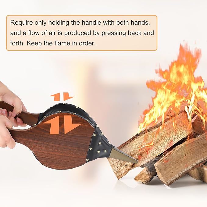 Gtongoko Fireplace Bellows 19" x 7.5" Large Fire Bellow for Indoor Outdoor Camping BBQ Wood Air Blower Hand Bellow Pump Pit Barbeque Fire Tools Accessories with Hanging Strap, Brown