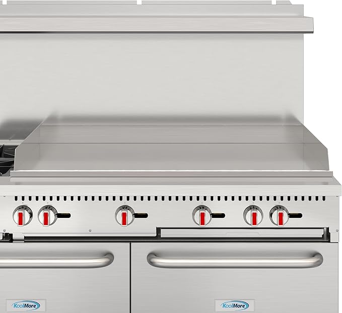 KoolMore 60 in. Double Oven Commercial Cooking Range with 48 in. Griddle and 2 Burners, ETL Listed in Stainless-Steel (KM-CRG482-NG)