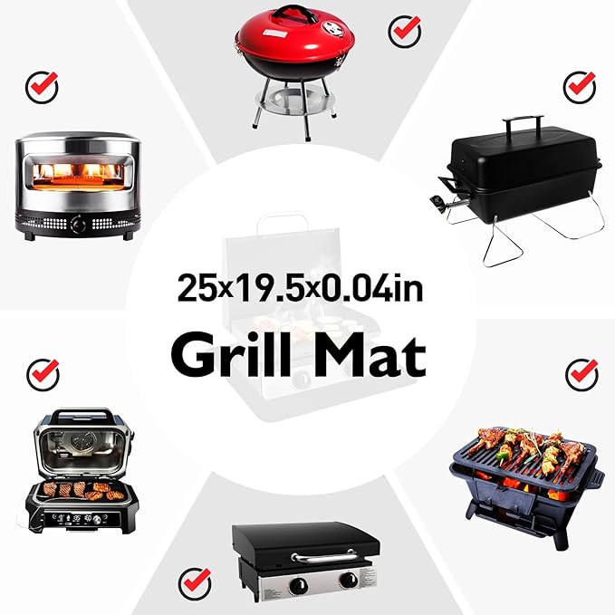 Heat Resistant Mats for Countertop and Grill Table, Fireproof Grill Mats for Camping Table Mat, Portable Charcoal and Gas Grill, Pizza Oven Compatible with Blackstone, Ninja 25x19.5x0.04in, Black