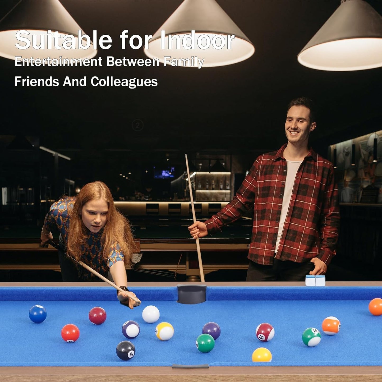 54" Portable Pool Table - Billiard Table for Kids & Adults with 2 Cues, Triangle Rack, Chalk & Brush - Compact Wooden Game Table for Home, Game Room, Indoor & Outdoor