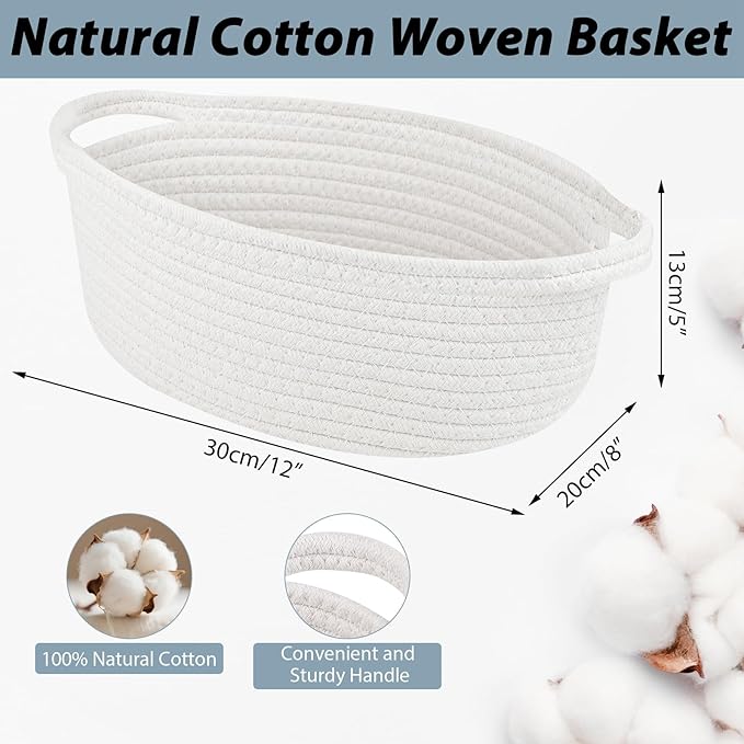 Baskets for Gifts Empty with Bag Card Ribbon Tissue Paper Small Woven Basket Gift Baskets with Handles for Valentine's Day New Year Baby Shower (White 12"X 8" X 5")