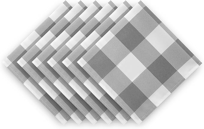 Buffalo Plaid Table Napkins Set of 50 Checkered Cloth Napkins 17x17 inch Washable Dinner Gingham Pattern Napkins Soft Napkins for Wedding Party Dining Banquet(Gray and White)